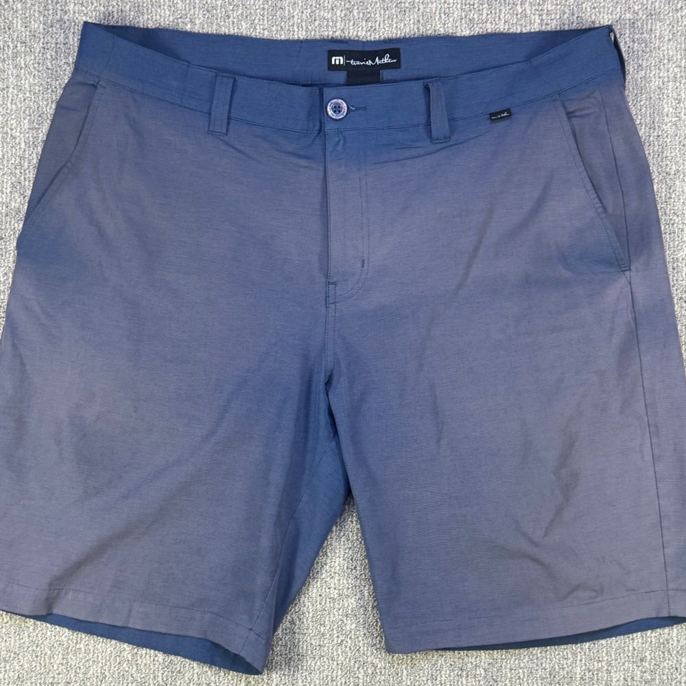 TravisMathew Golf Shorts Mens 38 Blue Stretch Chino Performance Flat Front